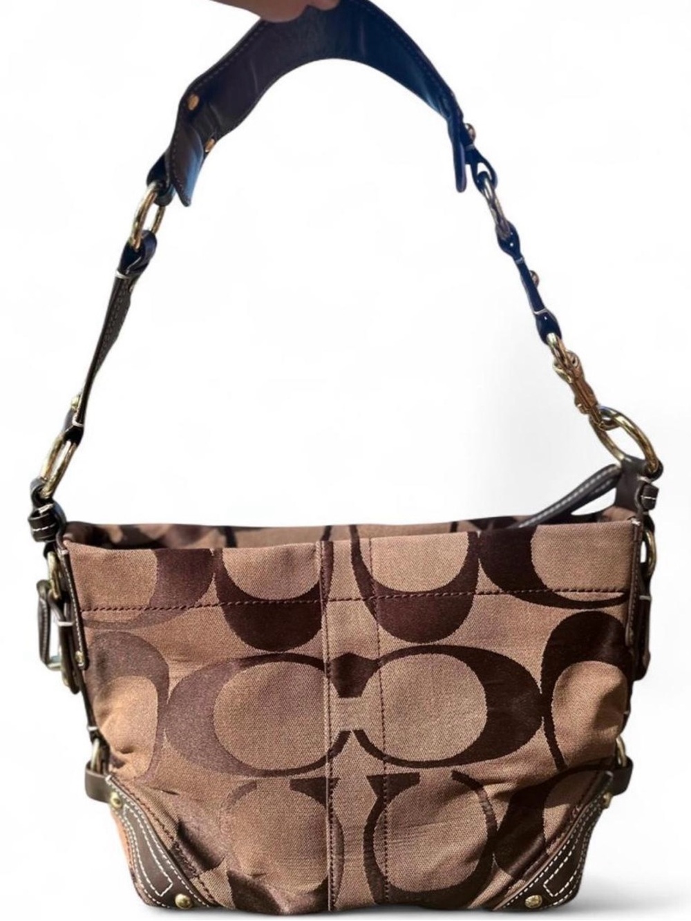 Vintage Coach Carly 10619 Signature Canvas Brown Leather Hobo Shoulder Bag Y2K - Picture 2 of 13